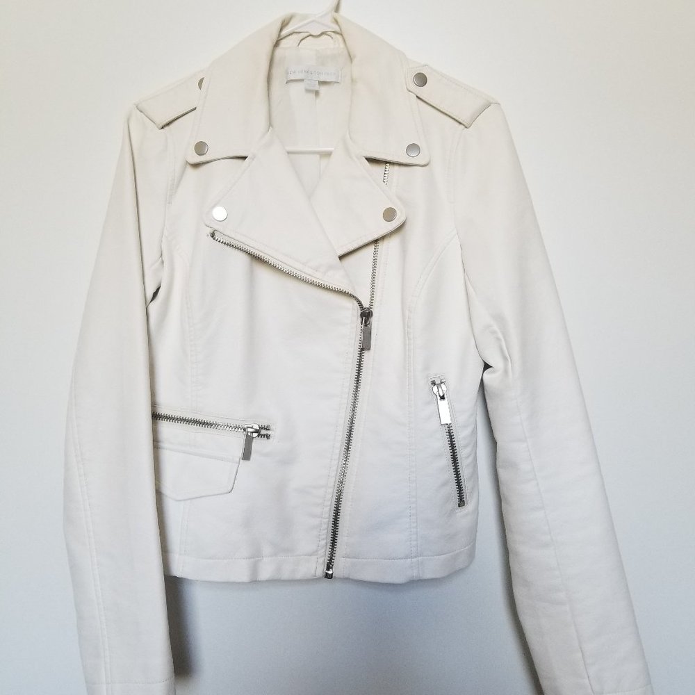 NY & CO. White Faux Leather Jacket, Small.